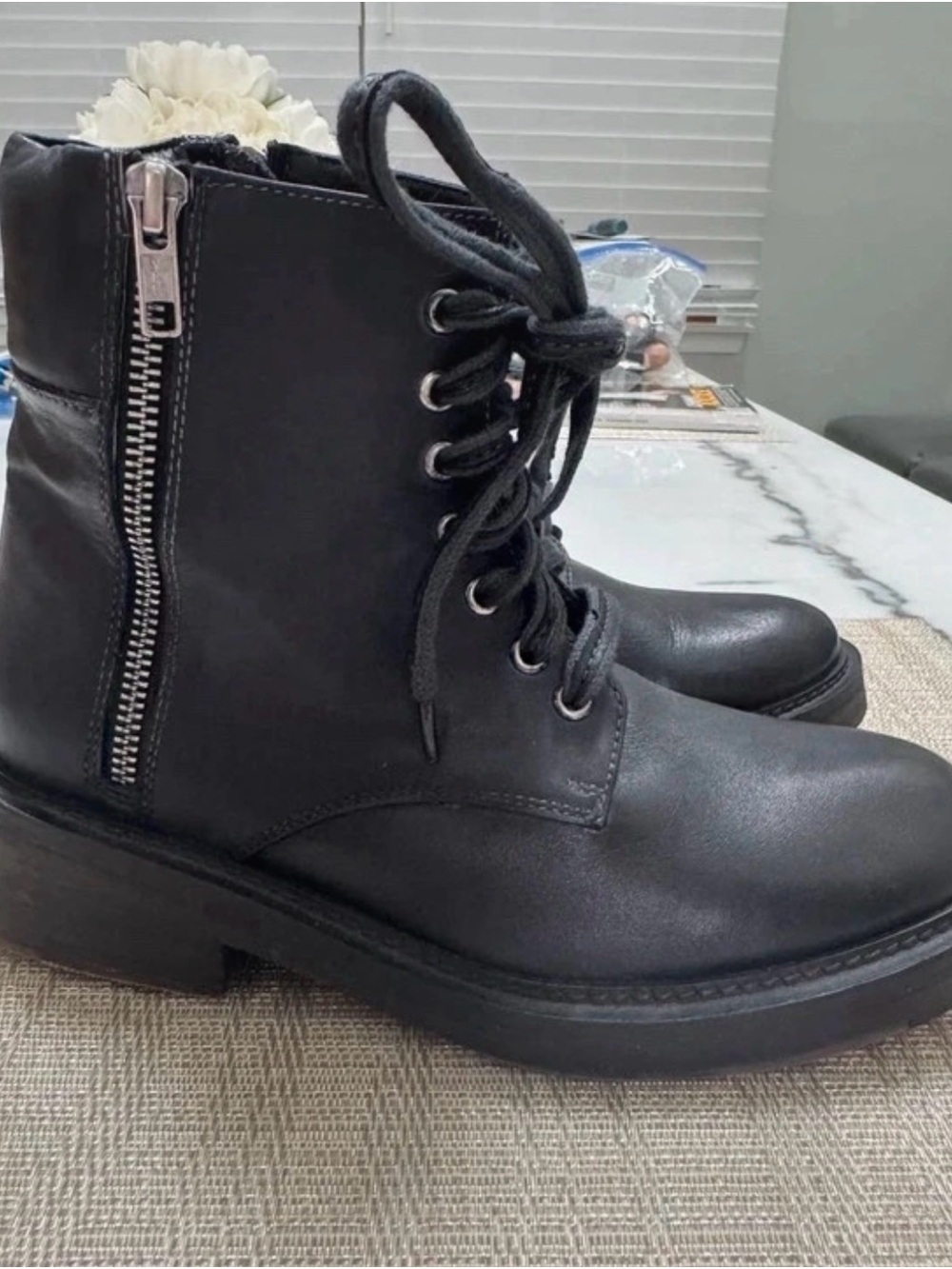 Classic Black Lace-Up Combat Boots with Side Zip